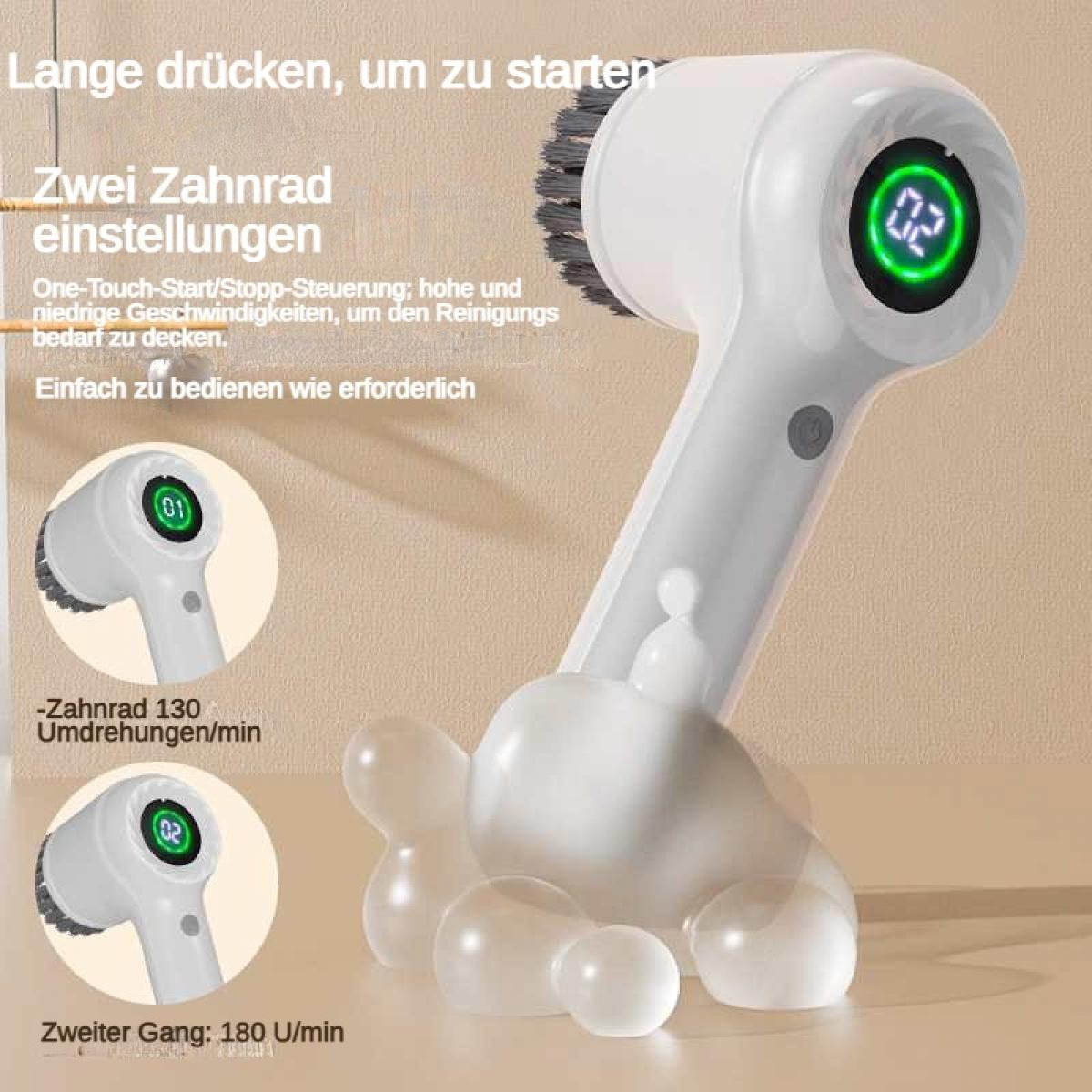 Ein weißer elektrischer Bürstenreiniger mit digitalen Anzeigen für die Geschwindigkeitseinstellungen.