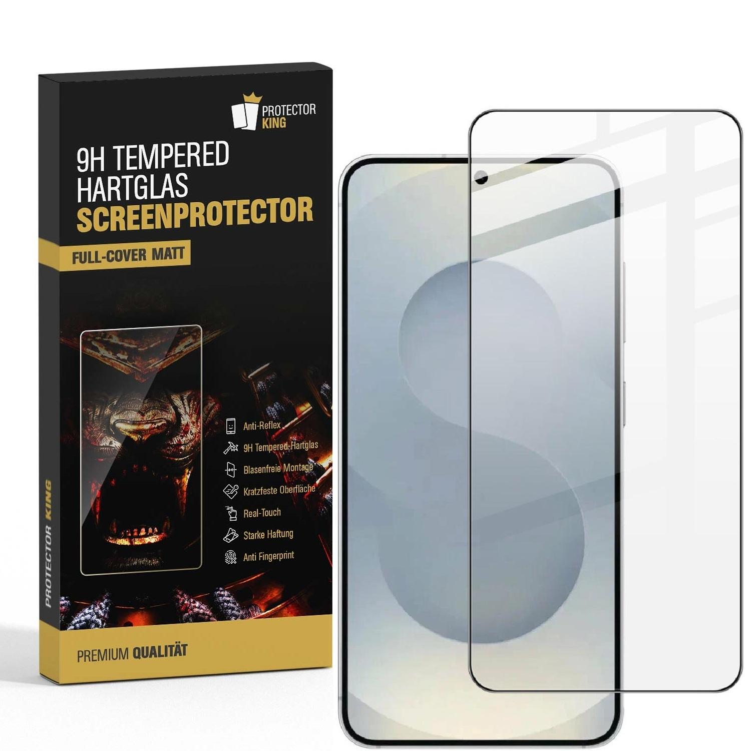 Verpackung für eine matte 9H Panzerglas-Displayschutzfolie mit zwei Folien.