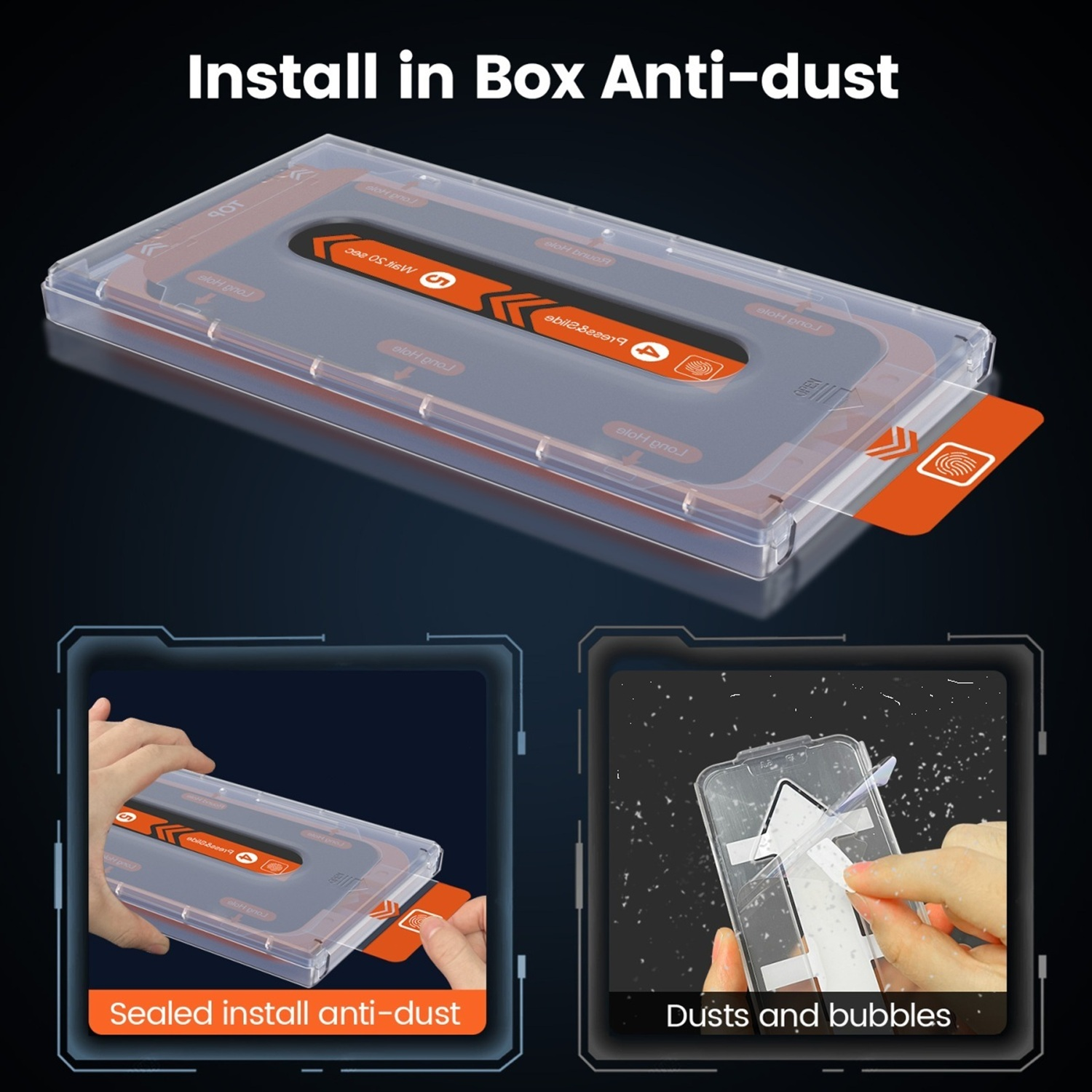 Installationsbox für staubfreie Montage, mit Händen, die den Schutz anbringen.