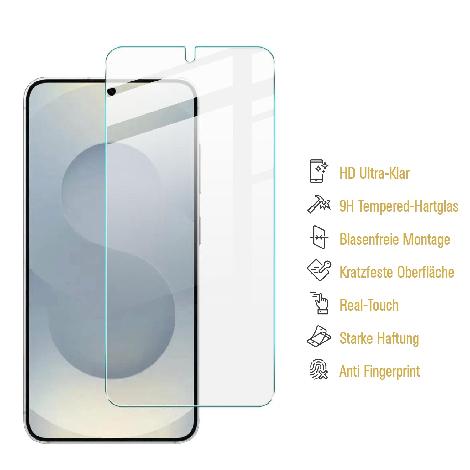 Eine Displayschutzfolie aus Hartglas liegt neben einem Smartphone.