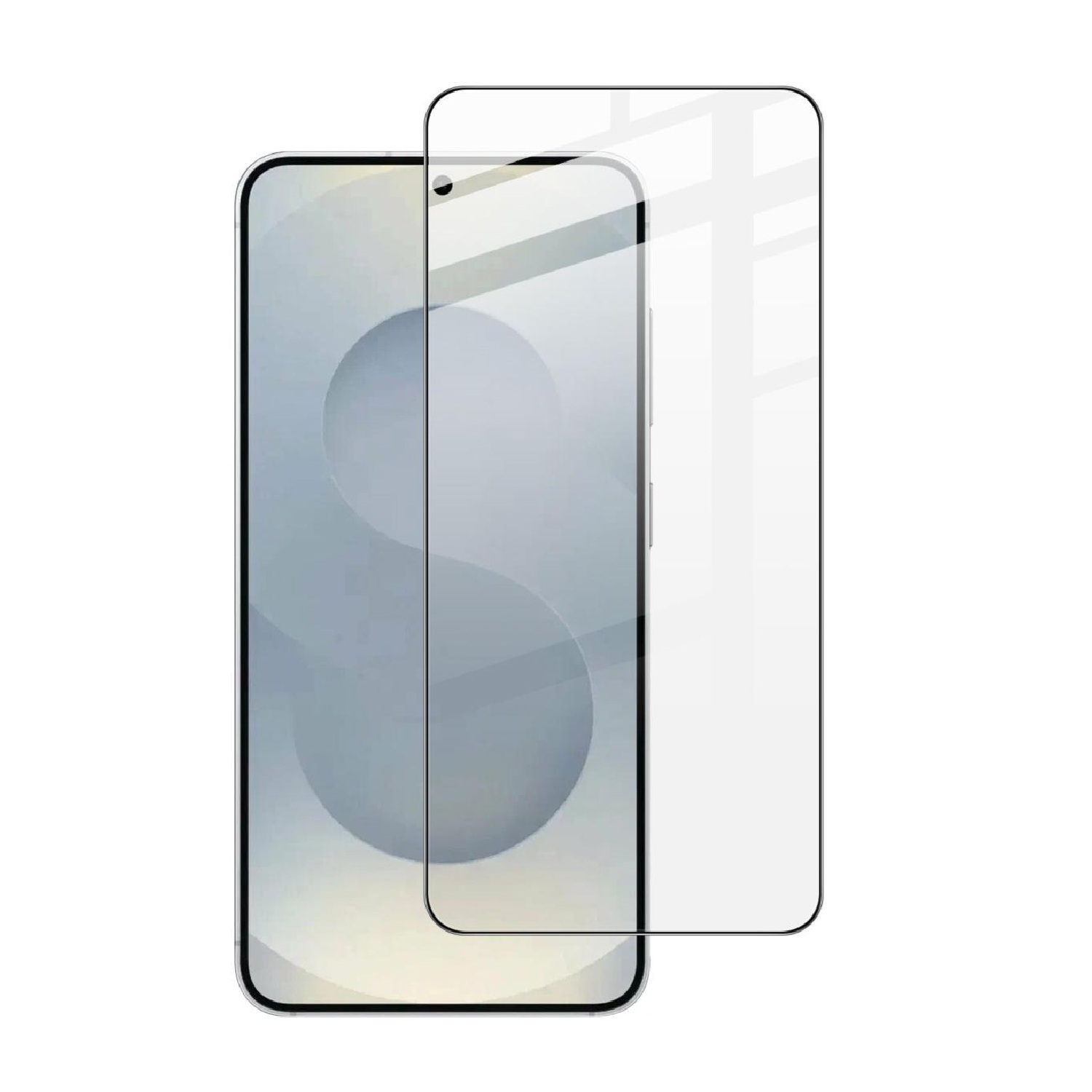 Ein Smartphone mit Schutzfolie. Weißer Hintergrund.