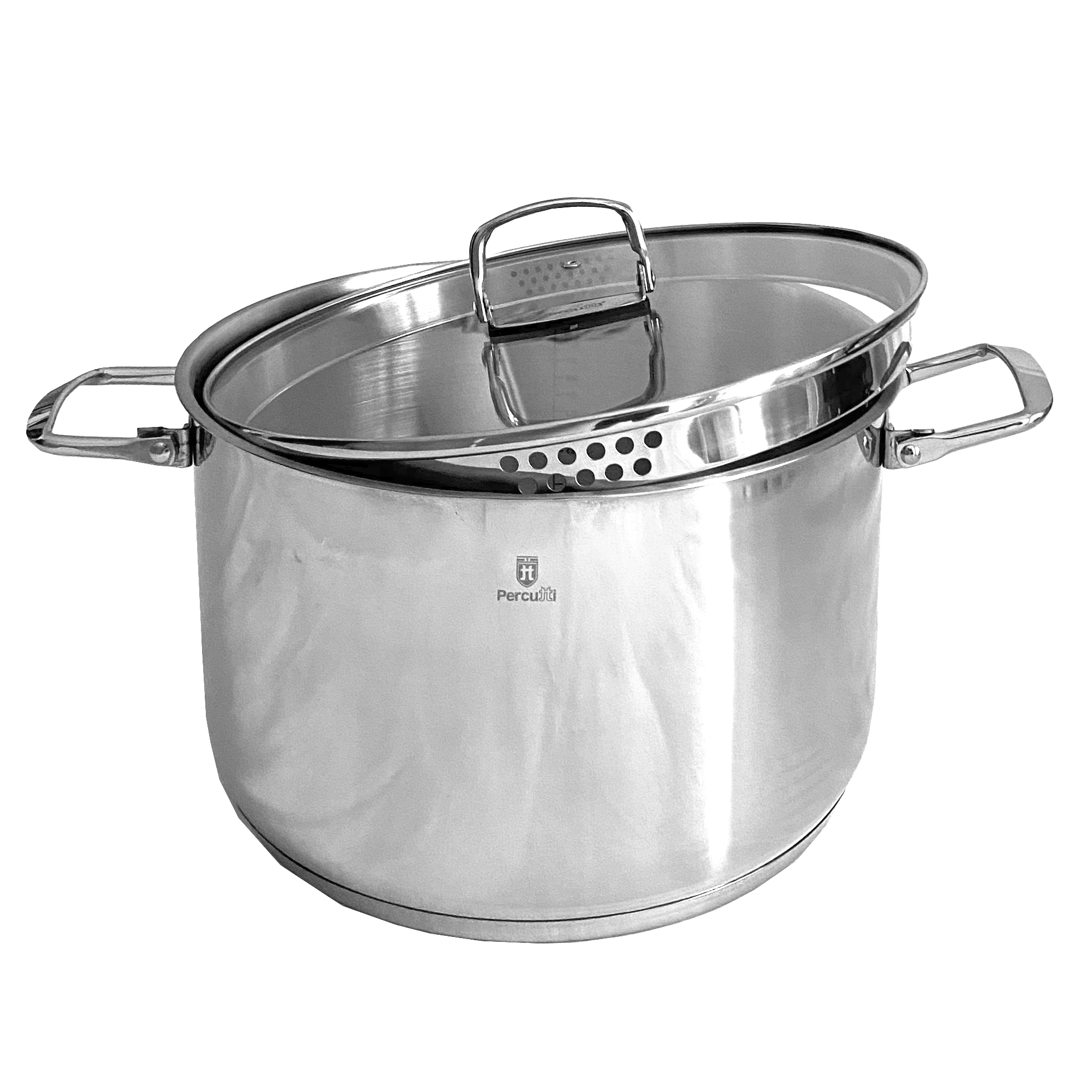 Olla de acero inoxidable con tapa de cristal y dos asas, con inserto colador.