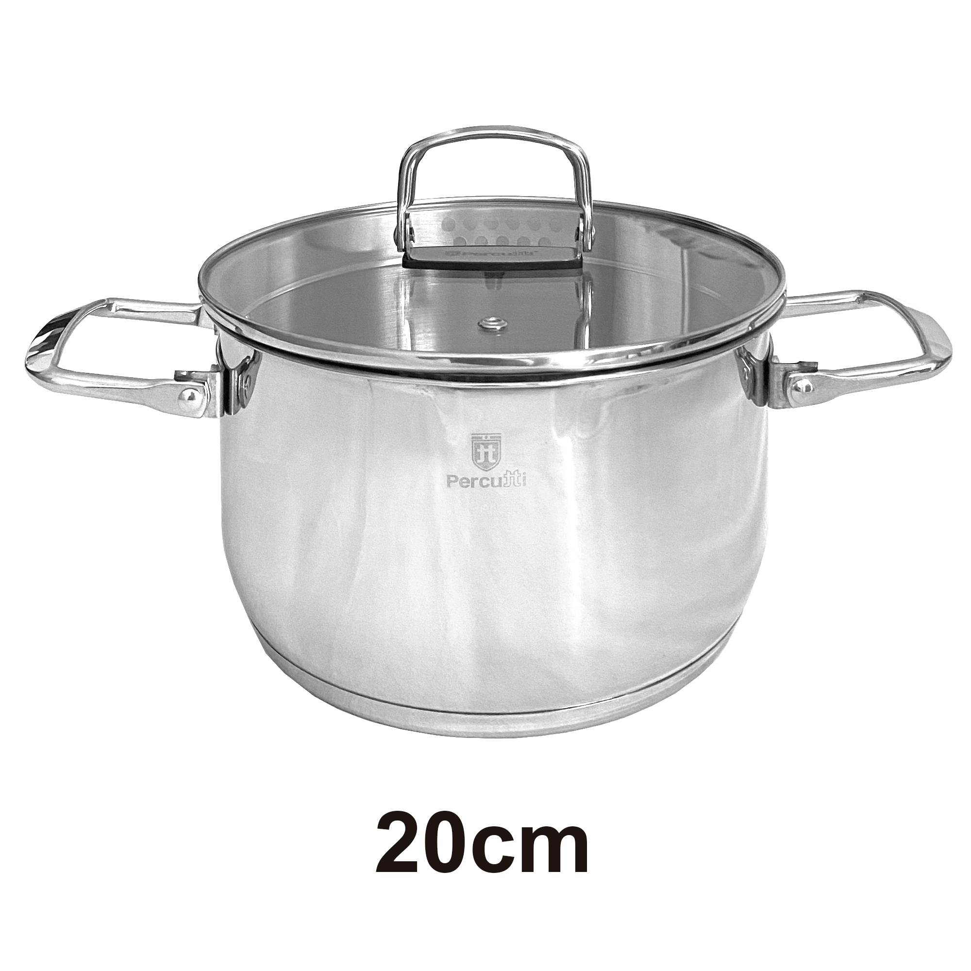 Olla de acero inoxidable con tapa de cristal y dos asas, 20cm.
