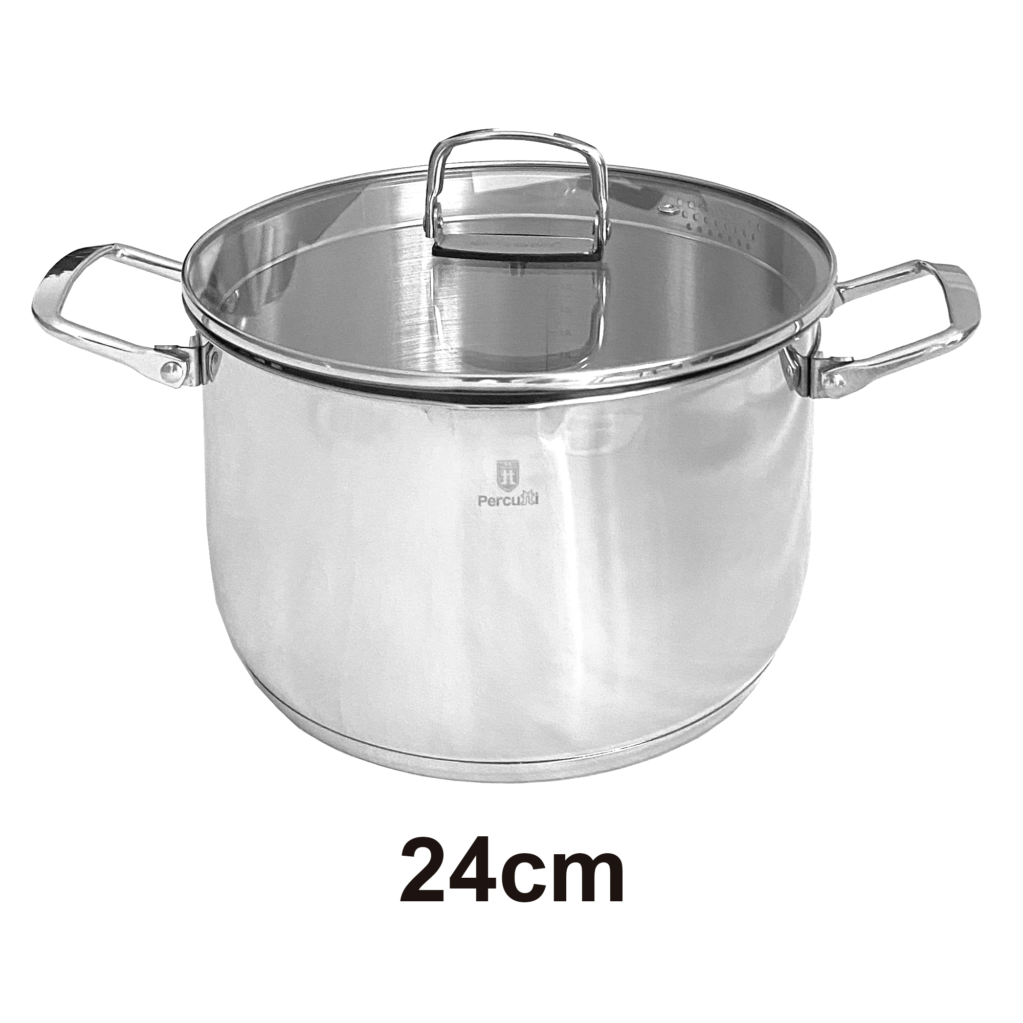 Olla de acero inoxidable con tapa de cristal y dos asas, 24cm.