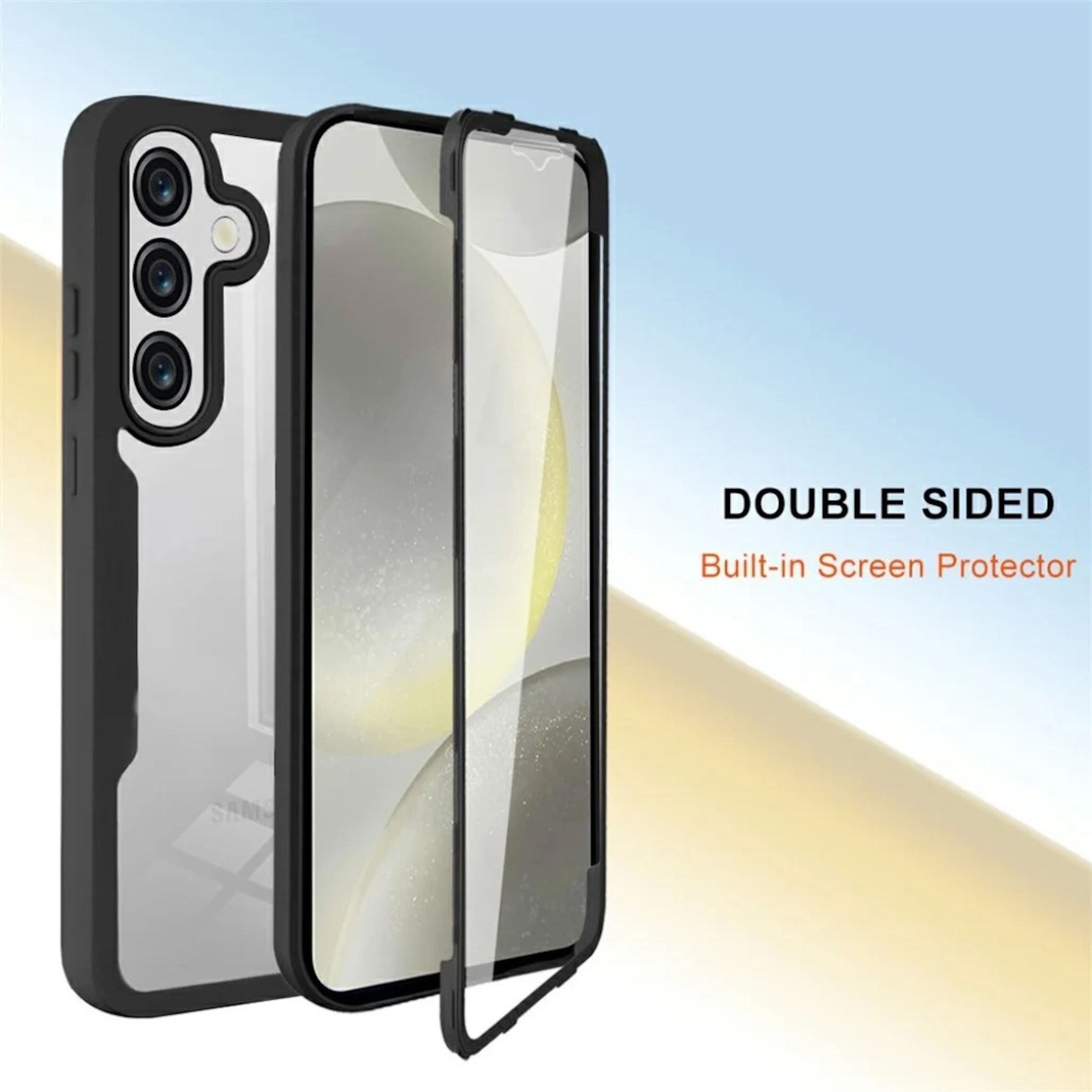 Doppelseitige Hülle mit integriertem Displayschutz für ein Smartphone.