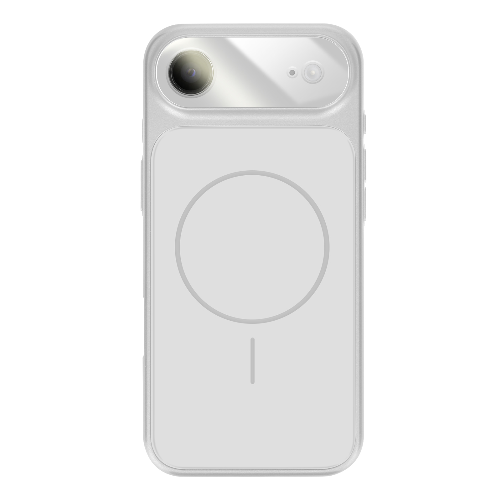 Custodia trasparente per telefono con fotocamera e cerchio di ricarica.