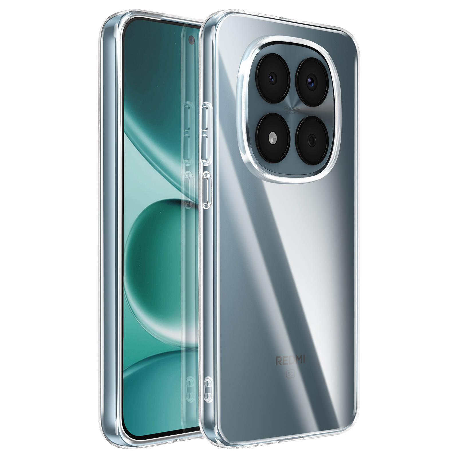 Due custodie trasparenti per telefono una accanto all'altra, una con fotocamera.