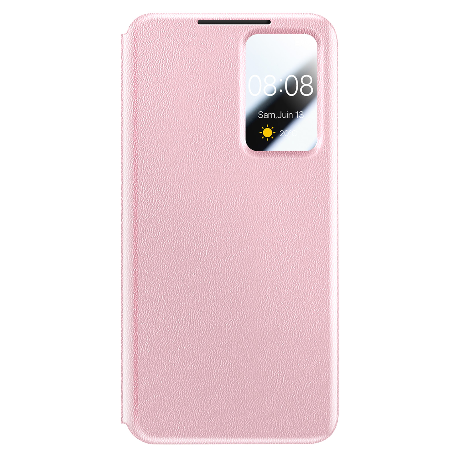 Una custodia rosa per telefono con finestra che mostra le 08:08.