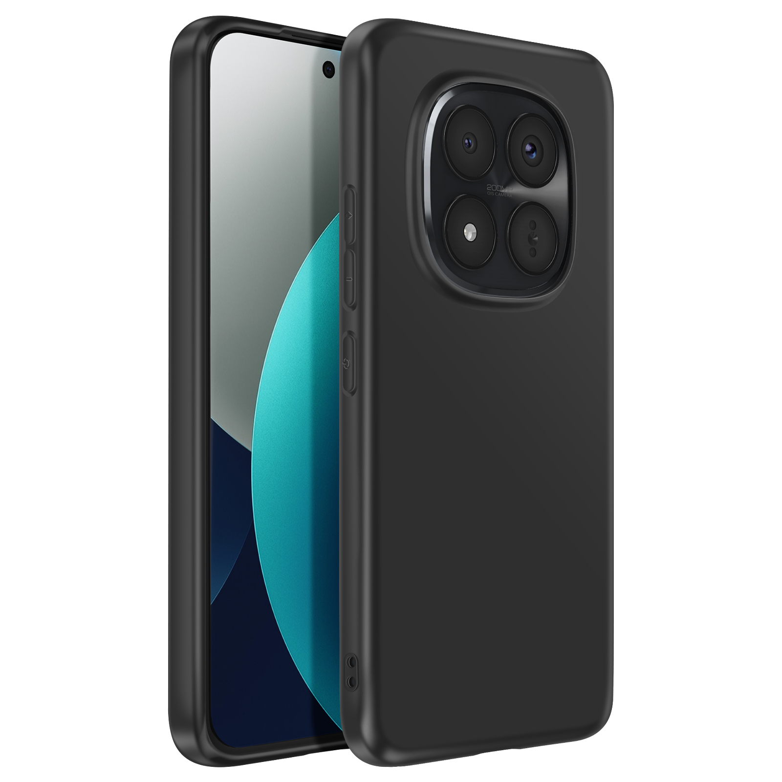 Smartphone noir avec module caméra à quatre objectifs à l'arrière.