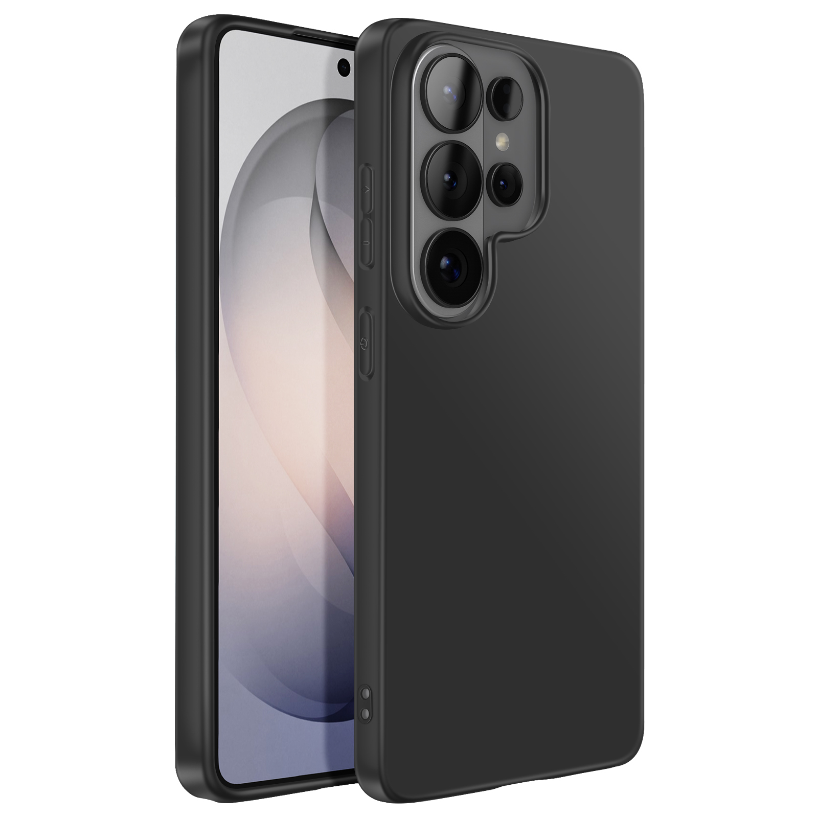 Smartphone noir avec une unité de caméra à trois objectifs.