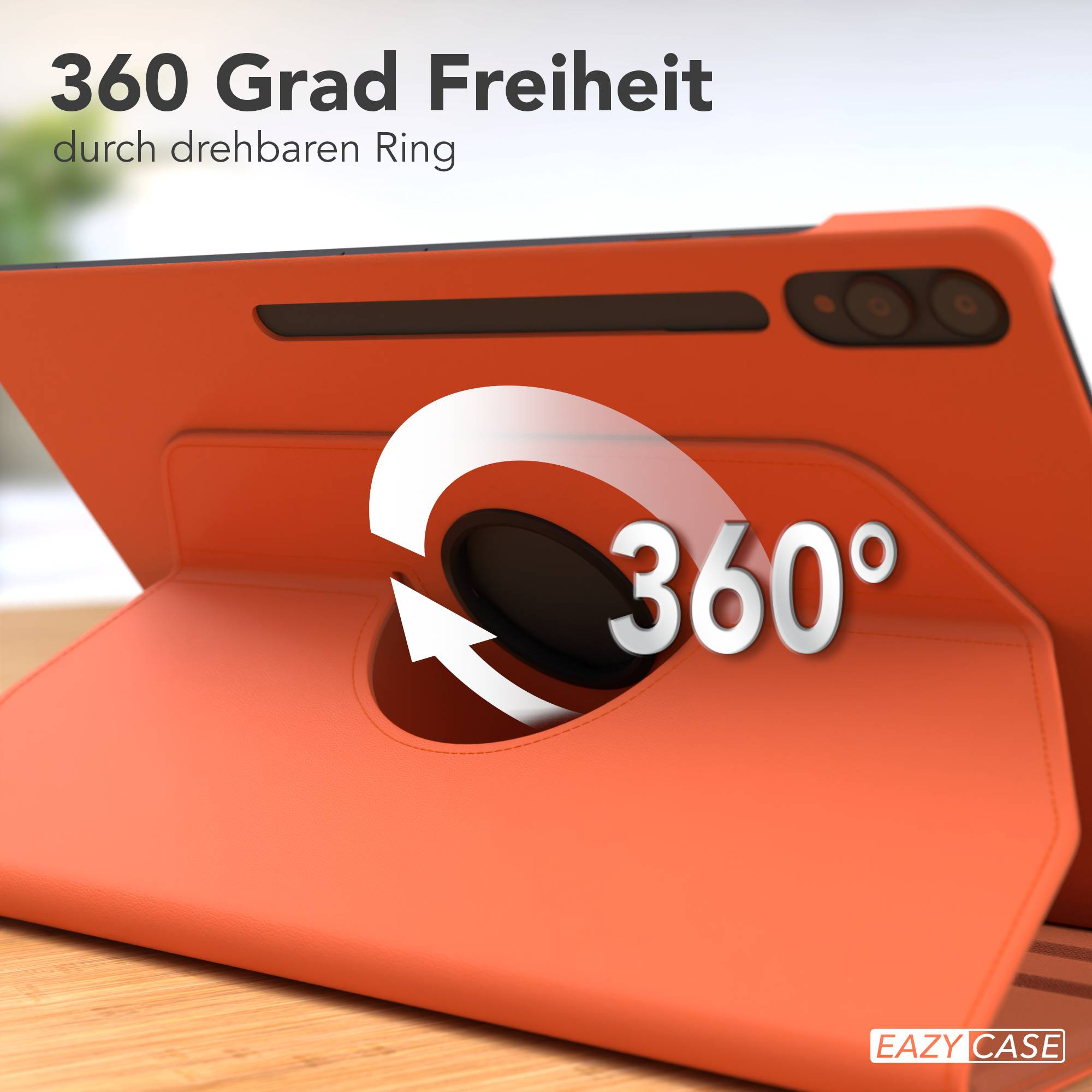 Orange Tablet Hülle mit 360 Grad Drehring und Kameraöffnung.
