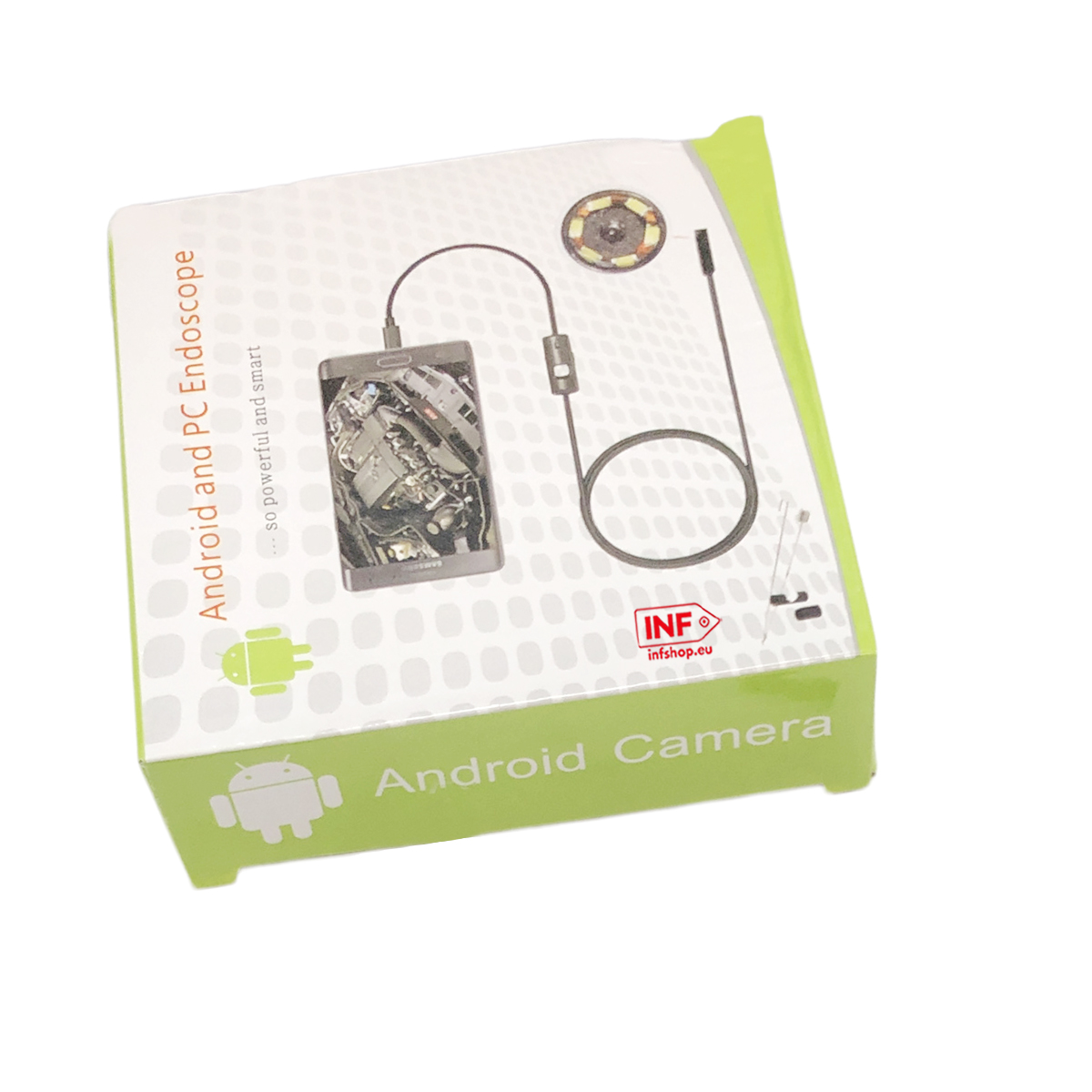 Pudełko na endoskop Android i PC z kablem i kamerą.