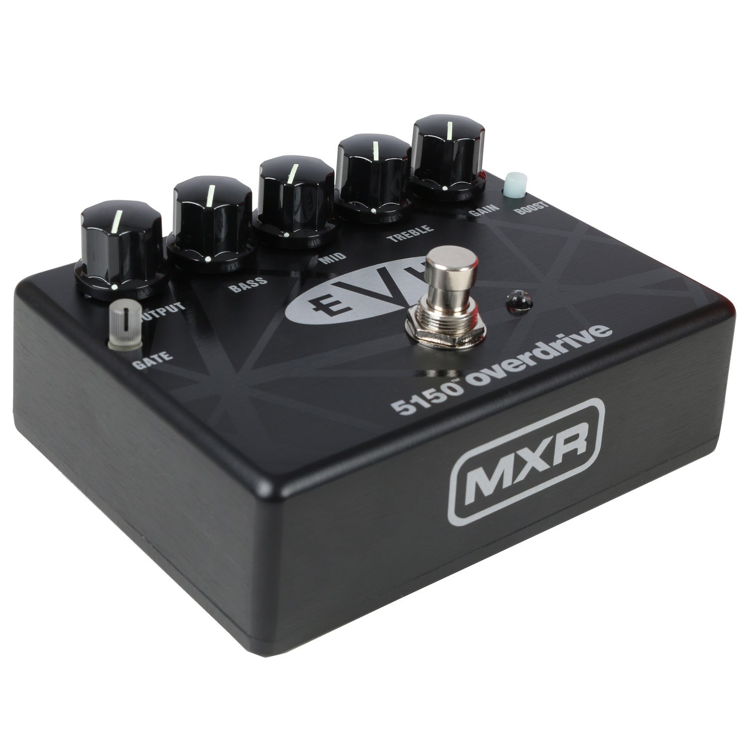 Black MXR 5150 overdrive pedal with five black knobs and a silver footswitch.
