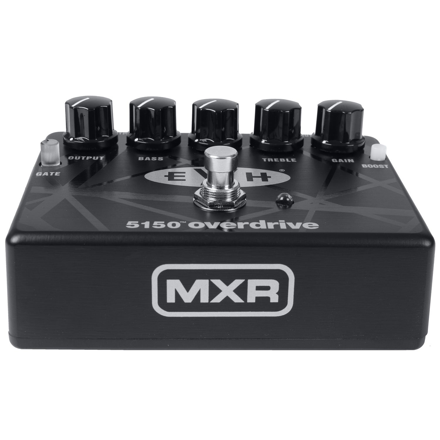 Black MXR 5150 Overdrive guitar effects pedal with knobs and labels.