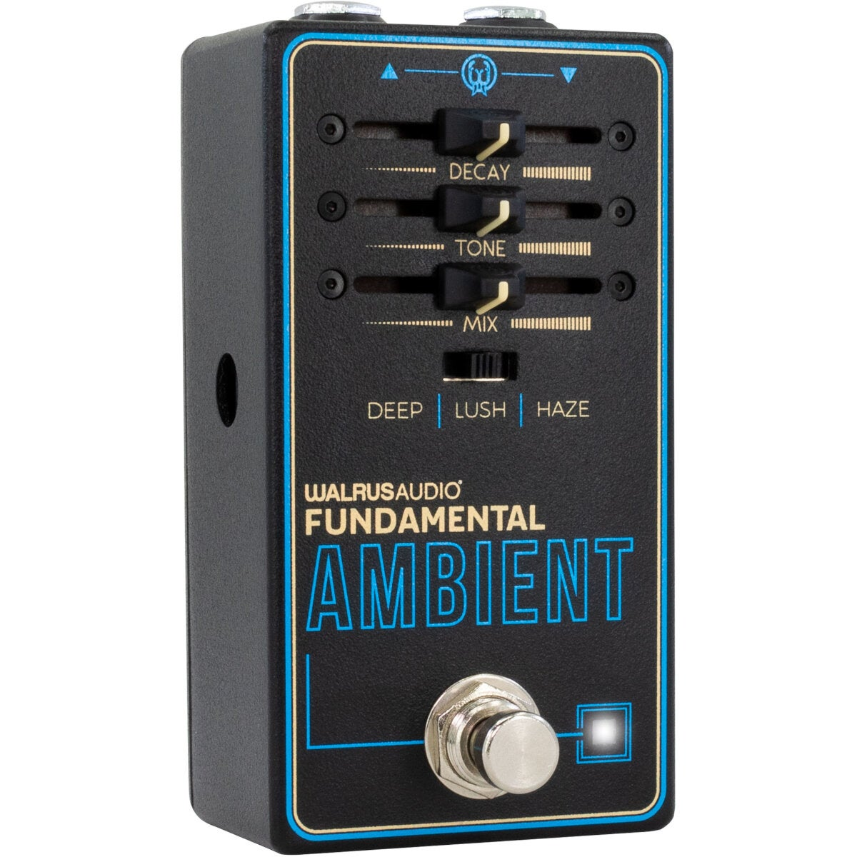 Zwart Walrus Audio Fundamental Ambient effectpedaal met draaiknoppen voor decay, tone en mix.