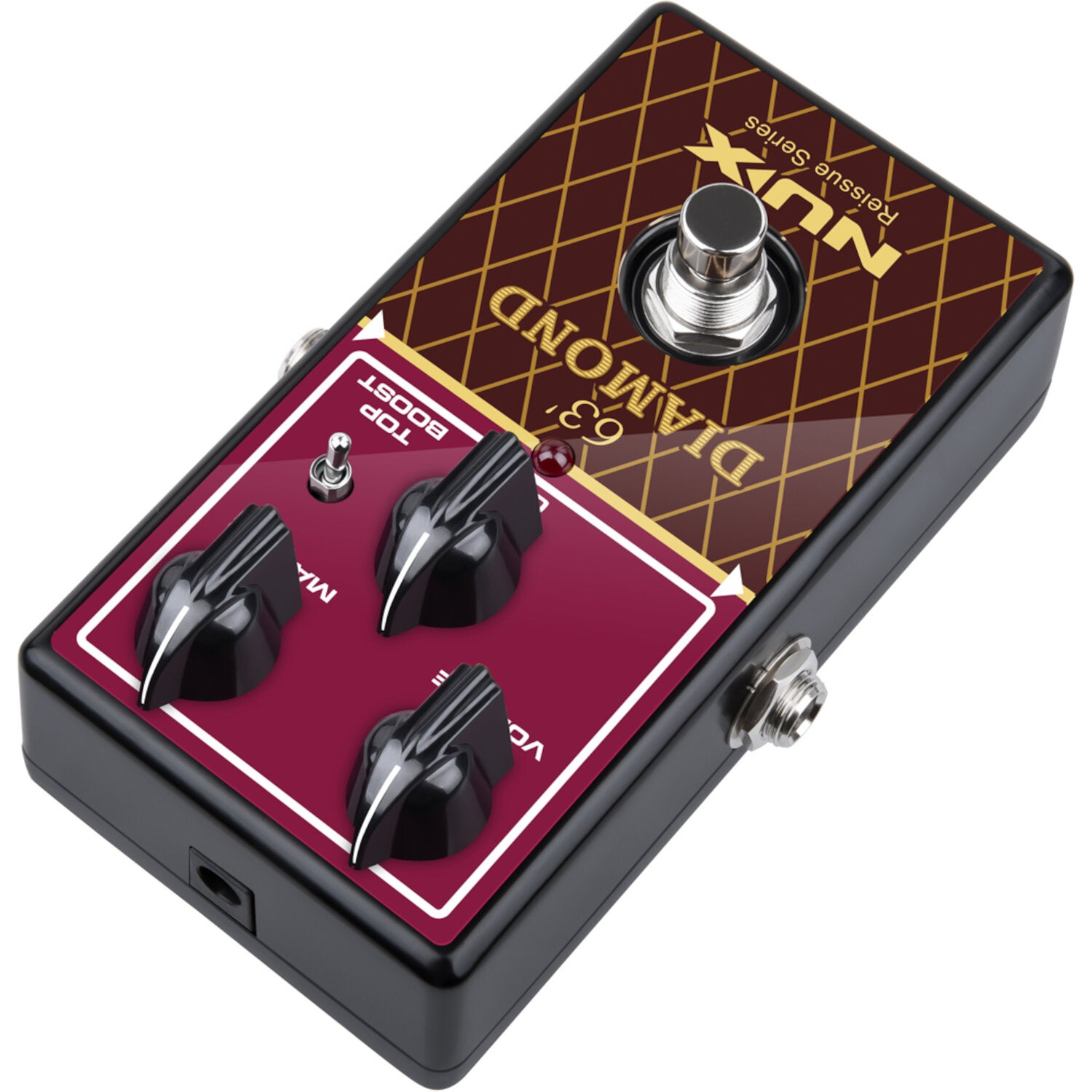 NUX Diamond 63 effect pedal with three knobs, one switch, and a silver footswitch.
