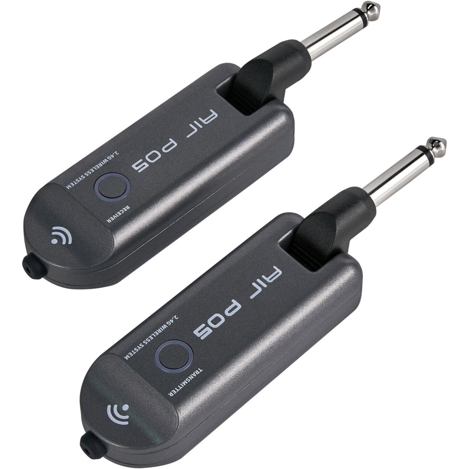Twee grijze 2,4 GHz draadloze zender/ontvanger units met jackplug.