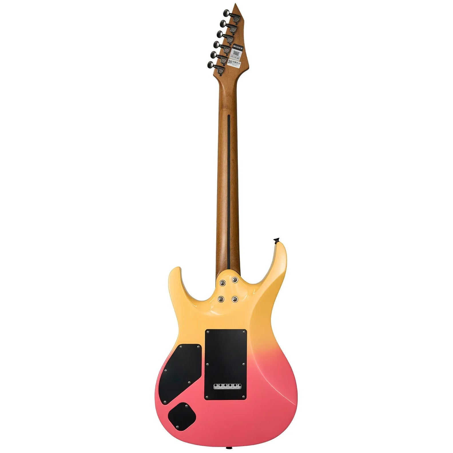Sarıdan pembeye geçişli elektrik gitarının arka yüzü.