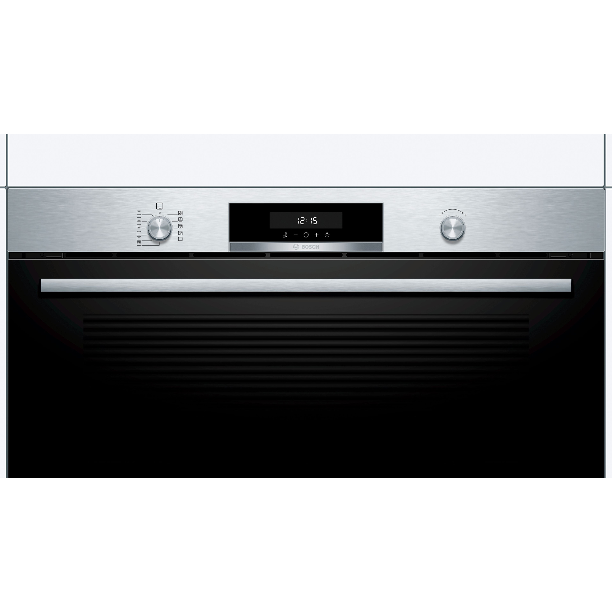 Forno da incasso moderno con pannello di controllo touchscreen e manopola.