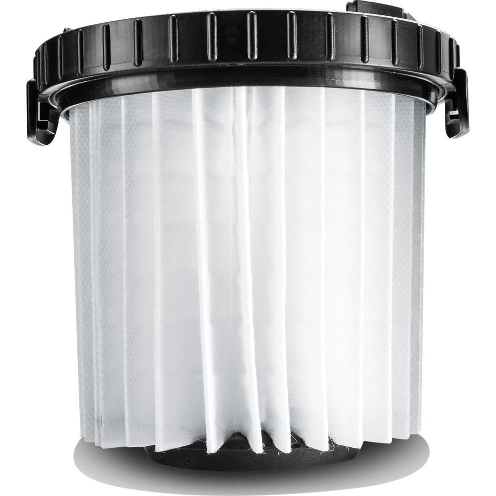 Biały, plisowany filtr odkurzacza z czarną górą i klipsami.