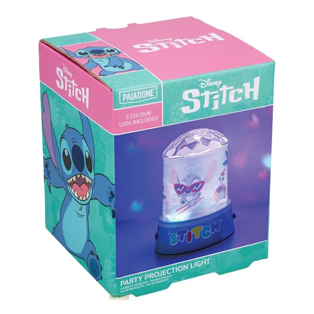 Światło projekcyjne imprezowe Stitch z wyświetlaczem LED. Niebieski Stitch na opakowaniu.