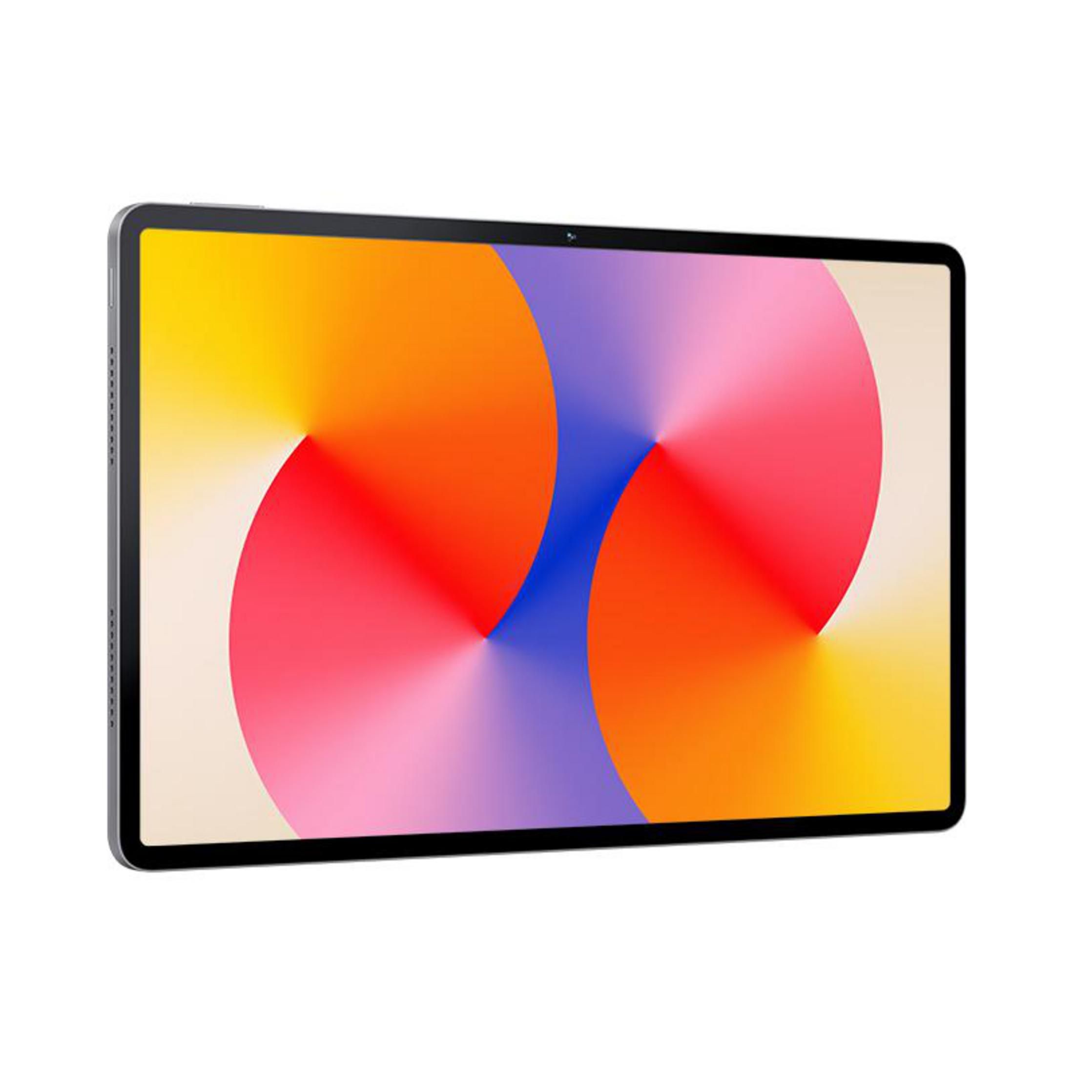 Ein Tablet mit einem bunten, abstrakten Hintergrund wird gezeigt.