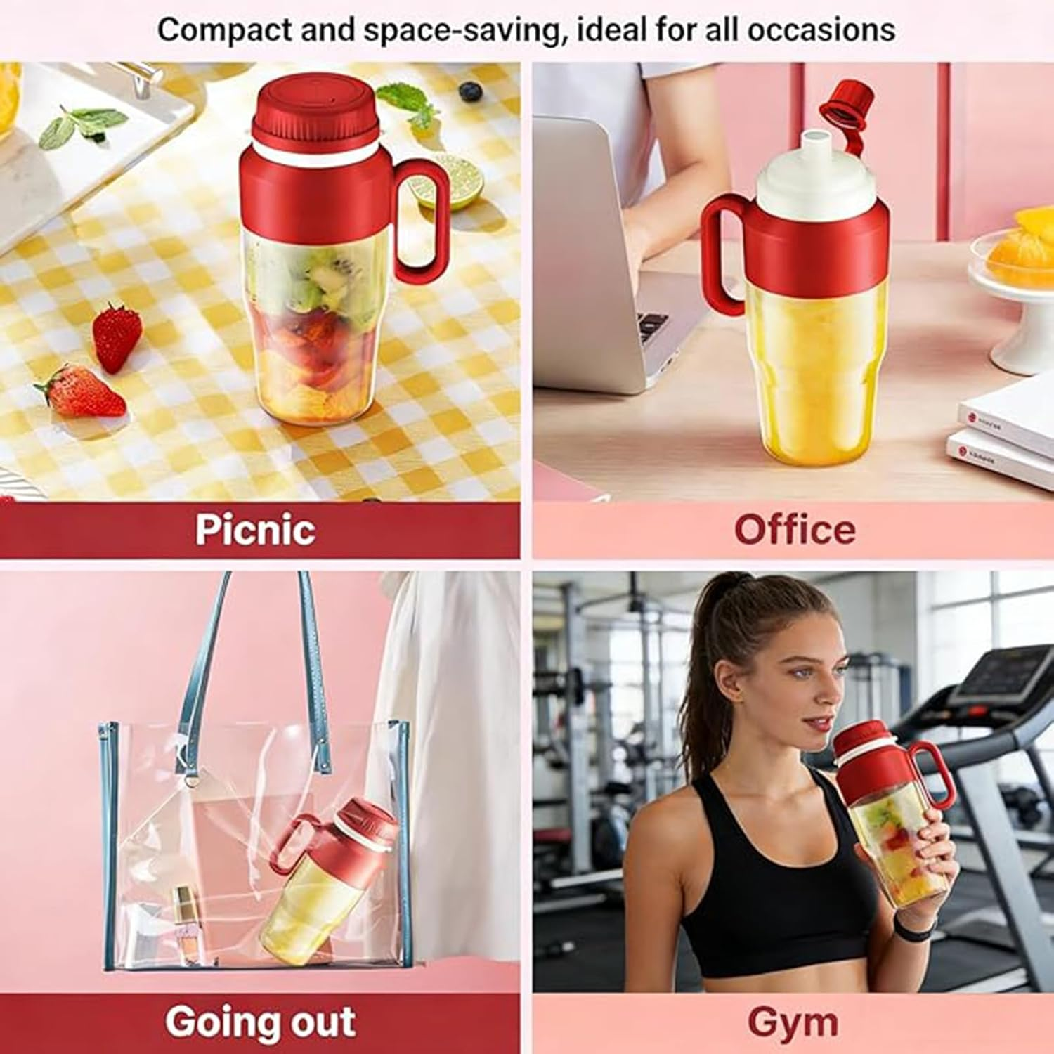 Rote tragbare Mixer für Picknick, Büro, Ausgehen und Fitnessstudio.