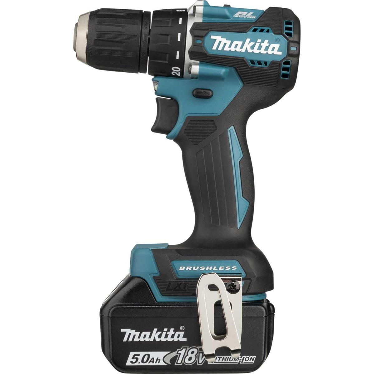 Ein bürstenloser Makita-Akkuschrauber mit 18V 5,0 Ah Akku.