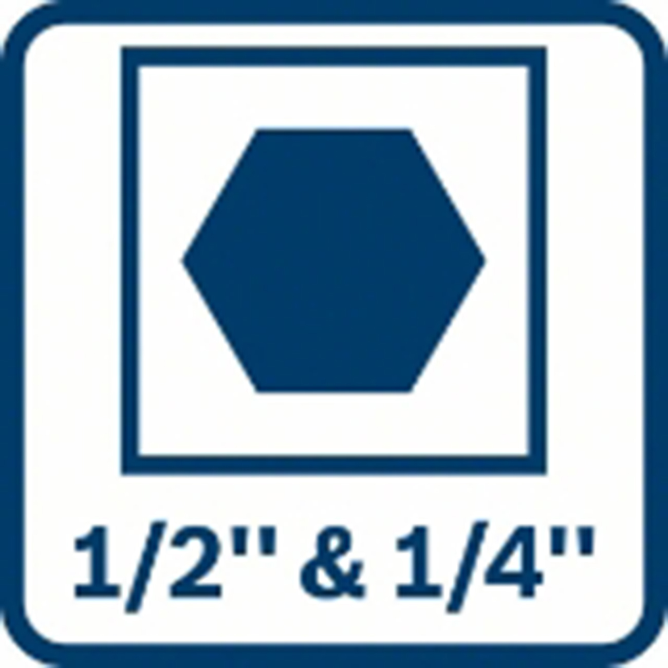 Blaues Hexagon-Symbol mit 1/2" & 1/4" Text.
