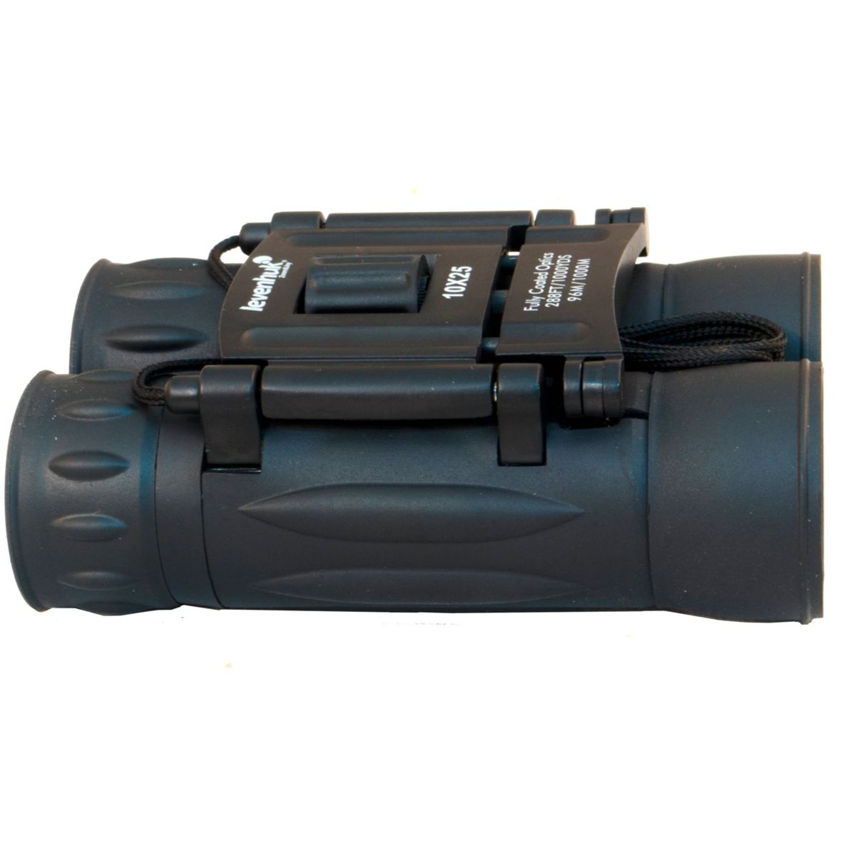 Binocolo nero con etichetta 'Levenhuk' e '10X25'.