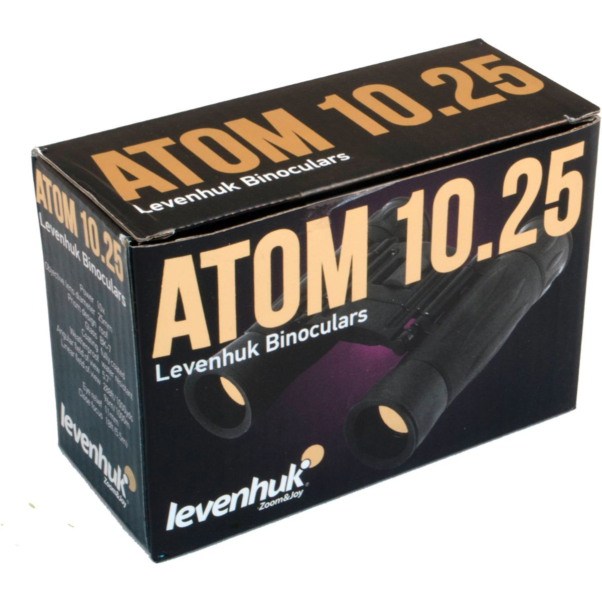 Scatola per binocolo Levenhuk ATOM 10.25 con immagine del prodotto.