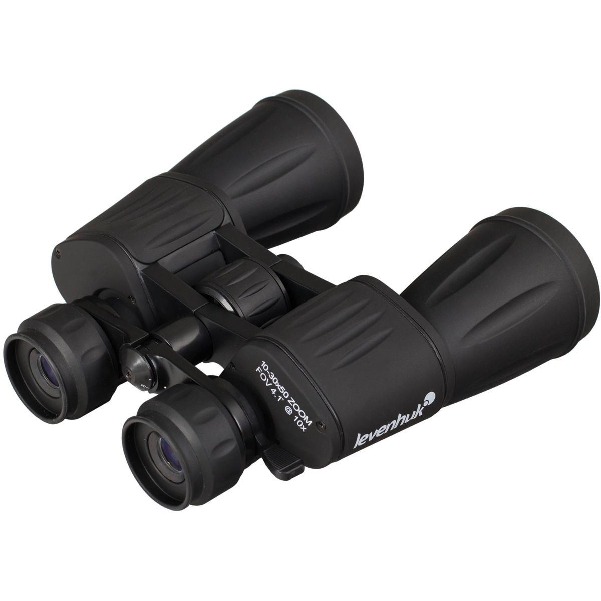 Schwarze Fernglas mit Zoomfunktion und Markenlogo.