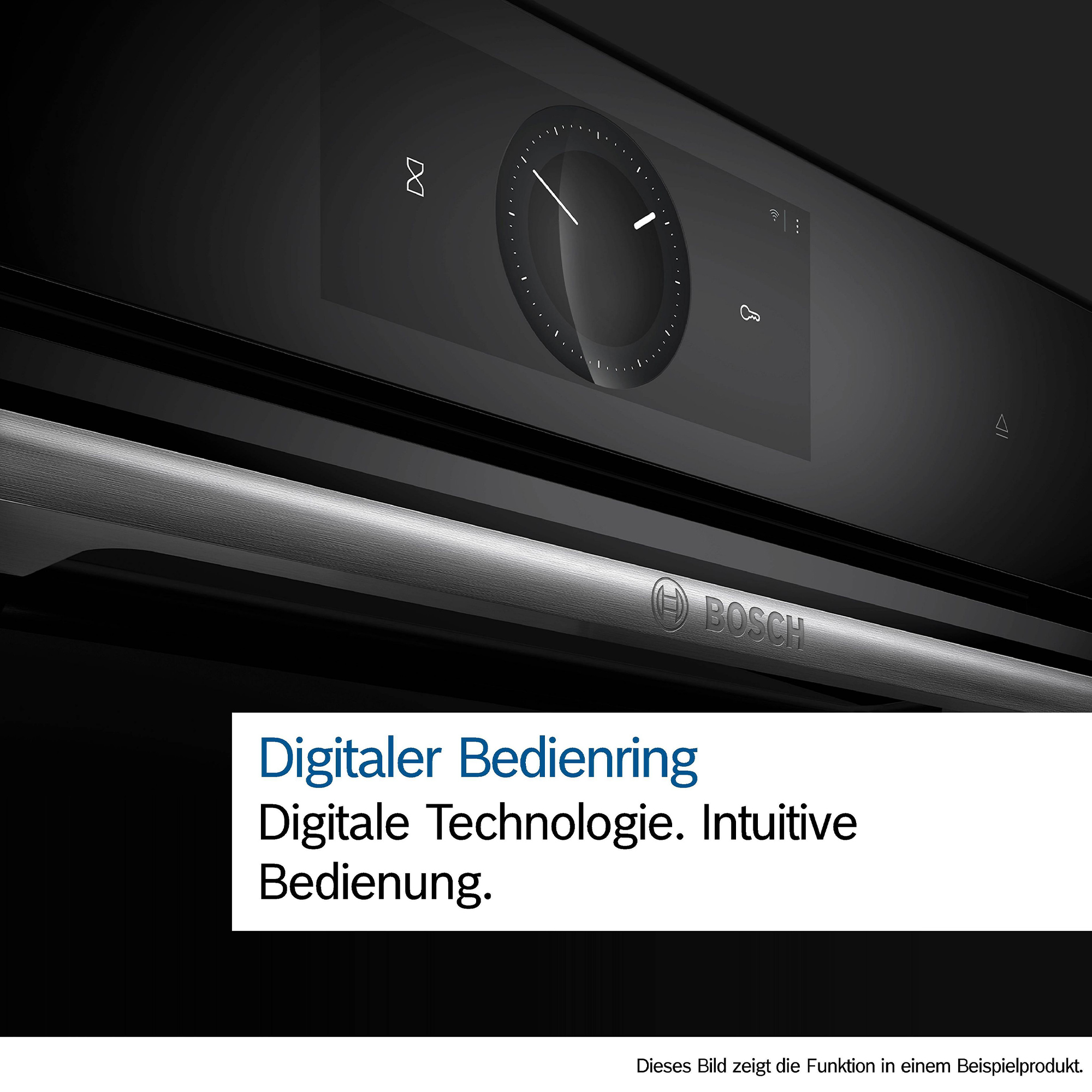 Zbliżenie cyfrowego pierścienia sterującego z ikoną zegara na czarnym piekarniku.