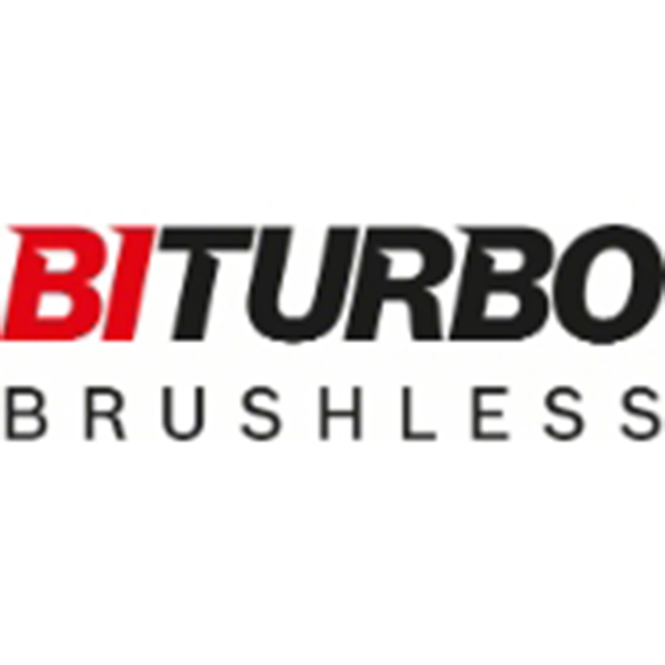 Logo ze słowami 'BITURBO' w kolorze czerwono-czarnym i 'BRUSHLESS' poniżej.