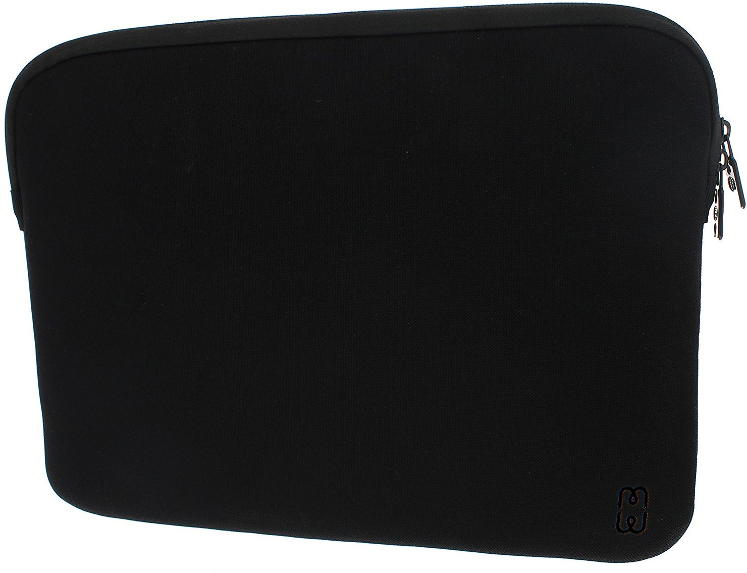 Custodia nera per laptop con cerniera e logo in basso a destra.