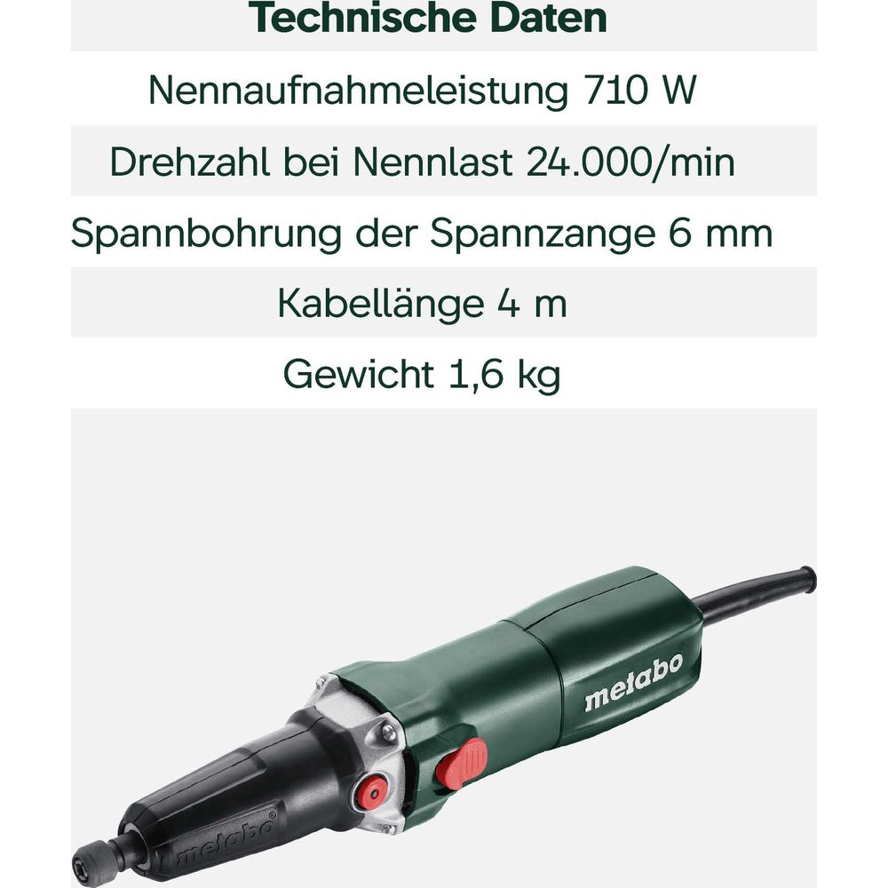 Un outil multifonction Metabo vert avec une partie avant et un cordon noirs.
