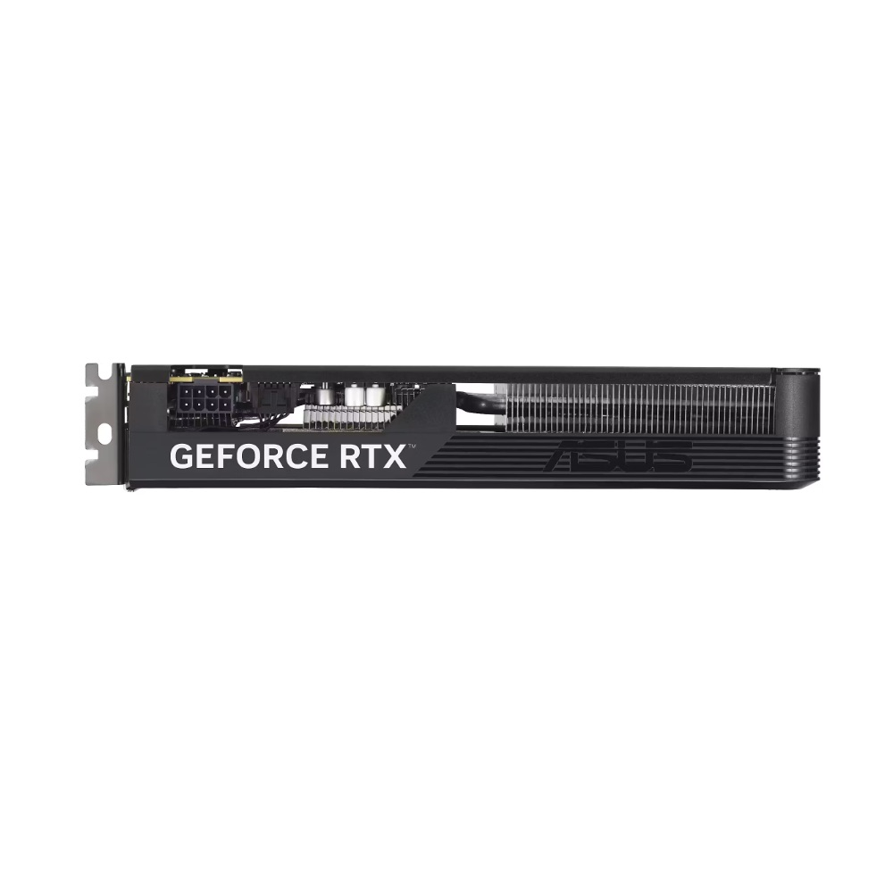 Scheda grafica nera con "GEFORCE RTX" e logo ASUS, su sfondo bianco.