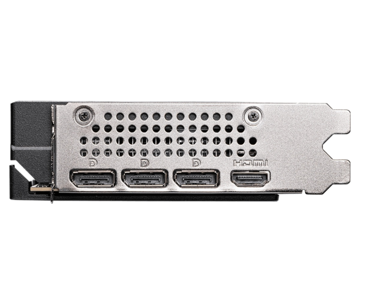 Pannello posteriore di una scheda grafica con tre porte DisplayPort e una porta HDMI.