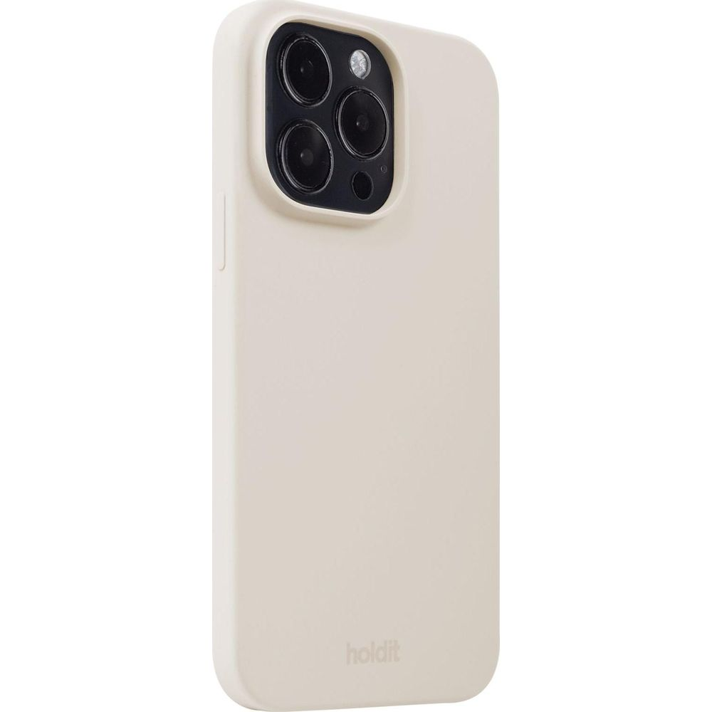 Eine beige Handyhülle mit Kamerausschnitt und dem 'holdit'-Logo.