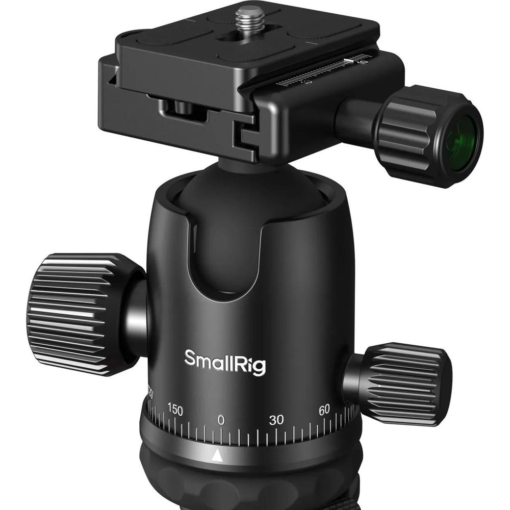 Schwarz SmallRig Kugelkopf-Stativadapter mit Verriegelungsknöpfen und Winkelskala.