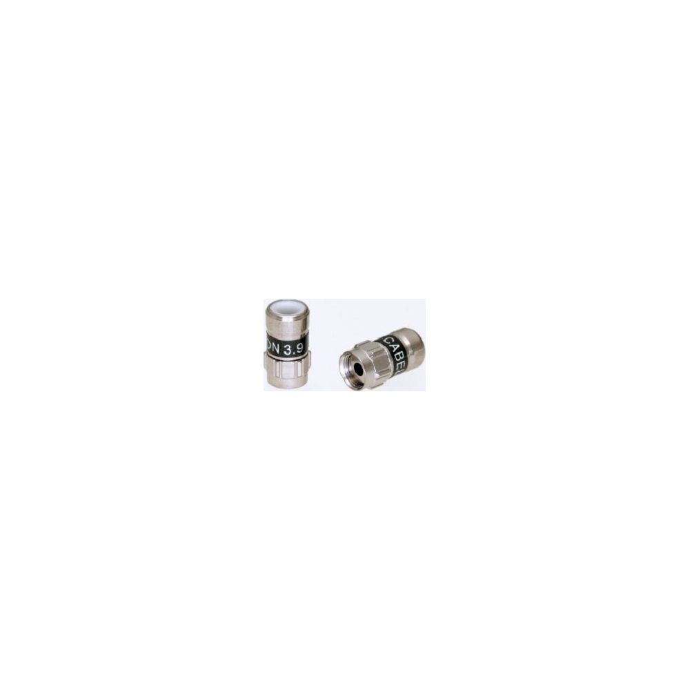 Deux connecteurs argentés pour câble coaxial sur fond blanc.
