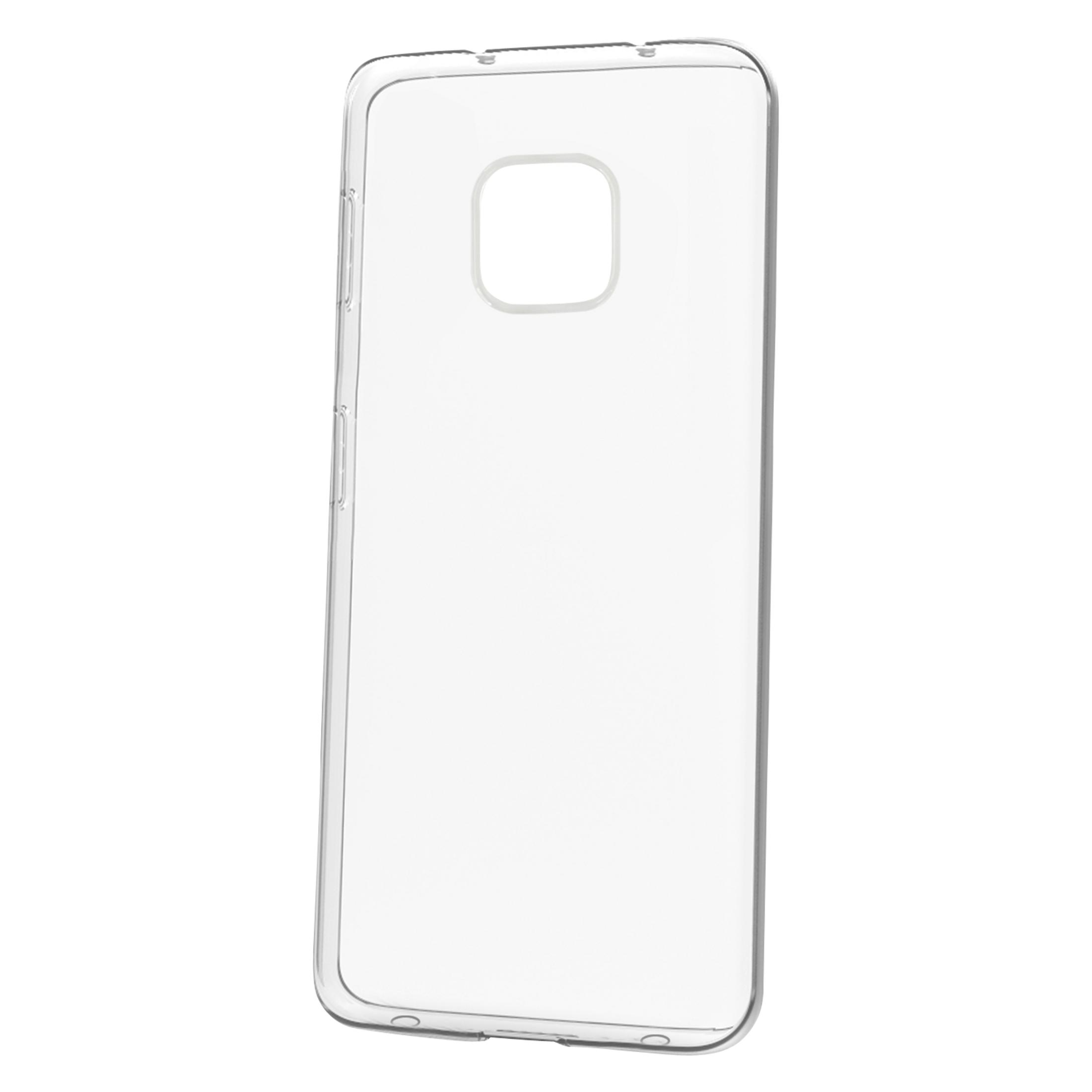 Custodia trasparente per telefono con ritaglio rettangolare per fotocamera.