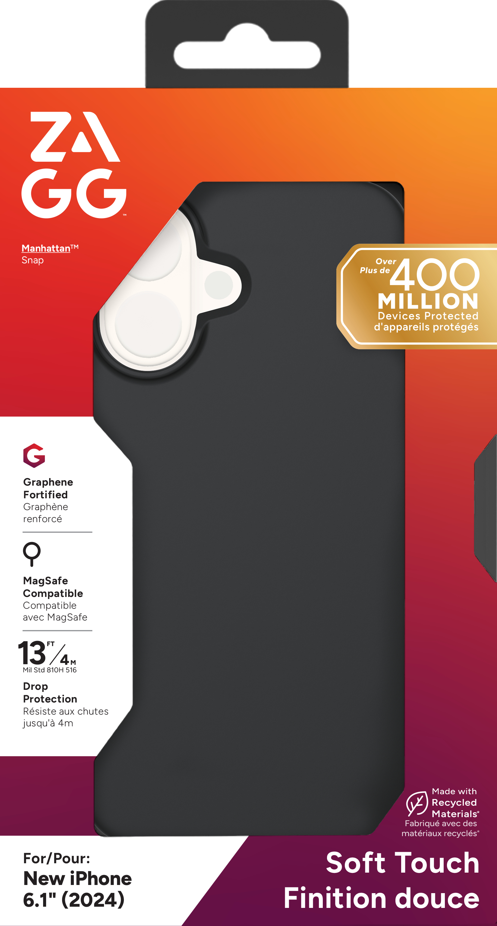 Verpackung für eine schwarze Hülle für das iPhone 6.1 (2024).