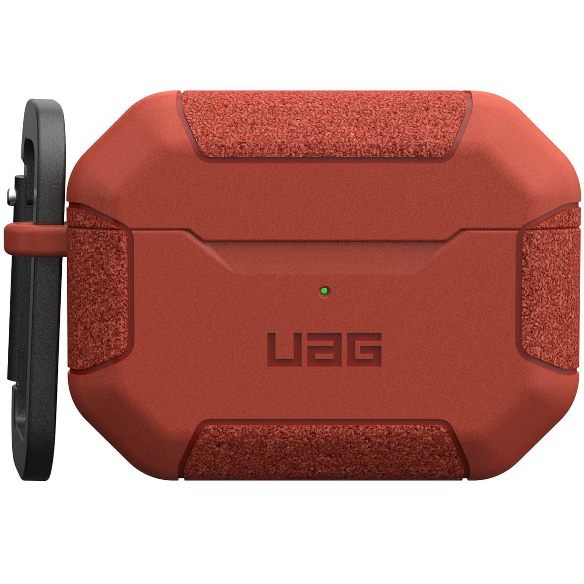 Rote Hülle mit grauem Clip und grüner LED.