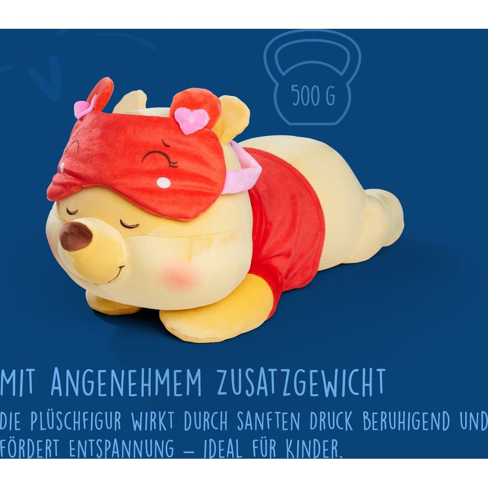 Un peluche di Winnie the Pooh con maschera per dormire, peso 500g.