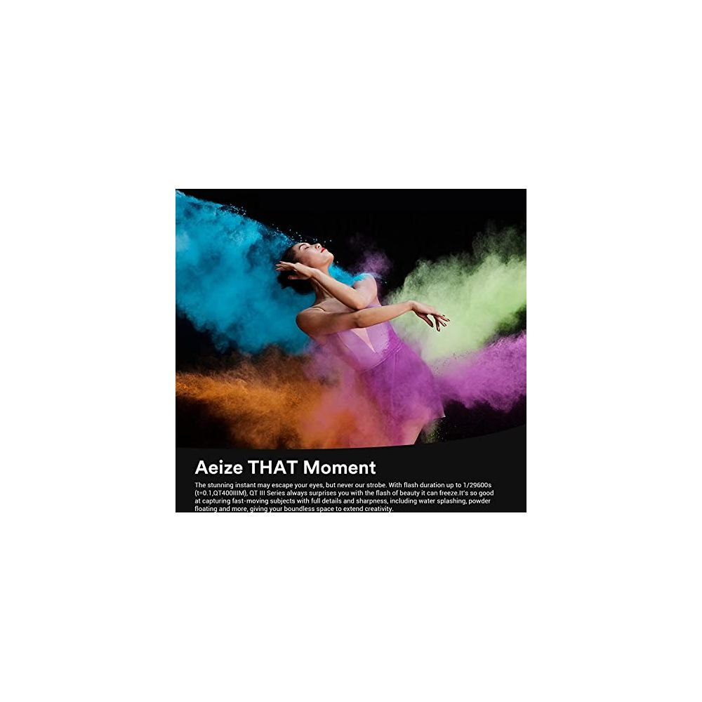 Danseuse en robe violette entourée de poudre colorée explosive.