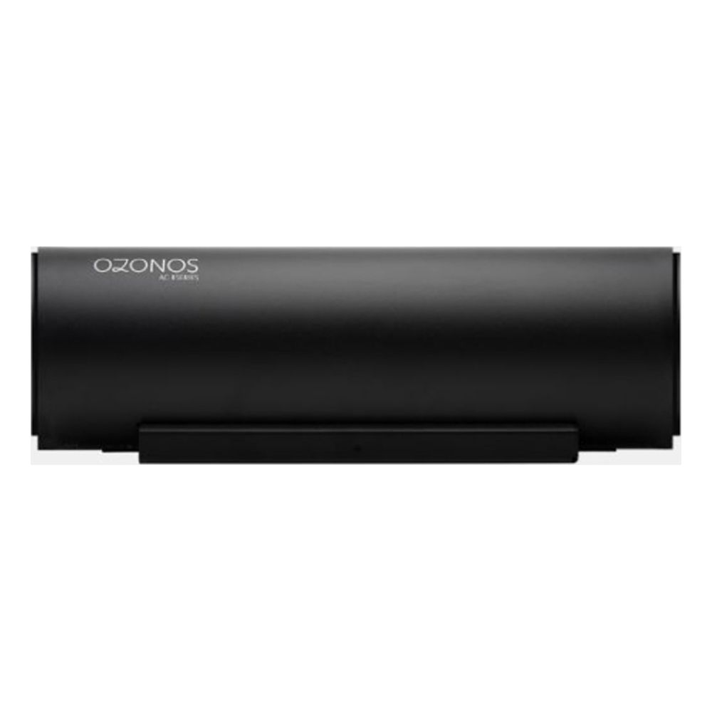 Purificateur d'air Ozono noir avec tube horizontal et base.