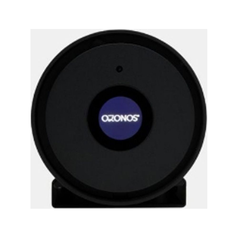Un capteur d'ozone rond noir avec un logo bleu au centre.