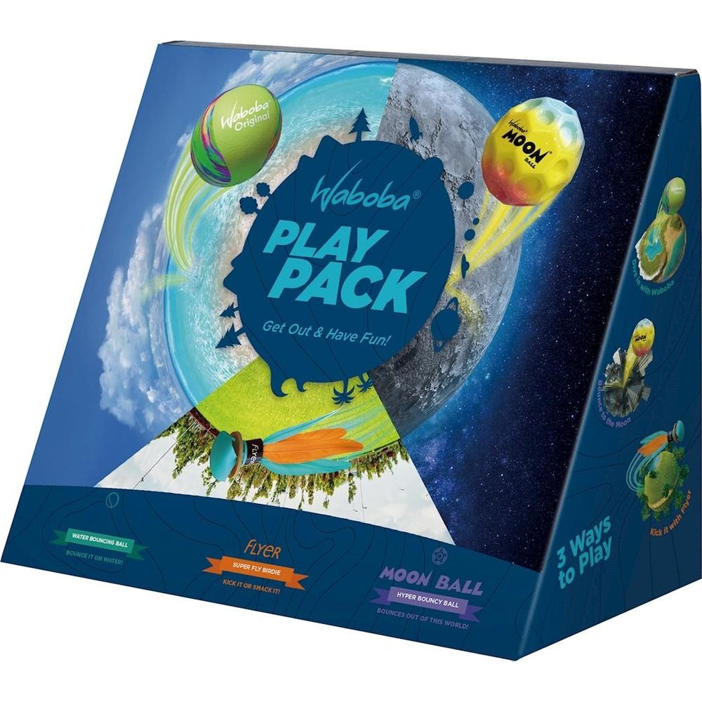 Scatola Waboba Play Pack con Waboba Original, Flyer e Moon Ball.