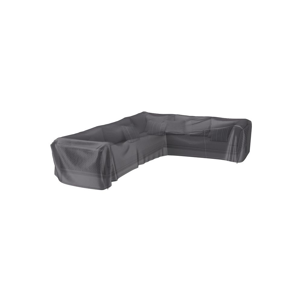 Grauer Ecksofa-Schutzbezug mit Kissen.